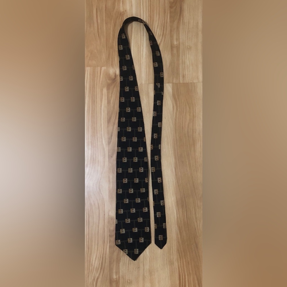 bill blass Black Silk Tie with Subtle Square Motif